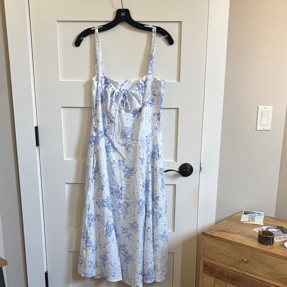 Floral Blue and White Midi Dress